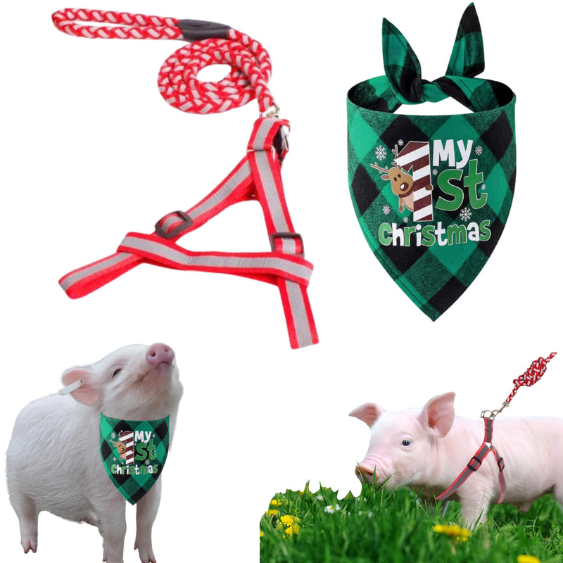 Miniature Pig Harness Leash with Christmas Scarf Set, Mini Pig Harness and Leash, Micro Pig Harness, Pigs Walking Harnesses and Leashes, Training Accessories for Small Hog Piggy Goats Dogs (Red, S) Red - BeesActive Australia