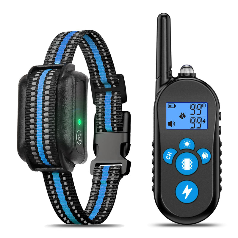 Dog Shock Collar, 2500FT Dog Training Collar with Remote for 20-110lbs Medium Large Dogs, IPX7 Waterproof Rechargeable Electric Collar with 4 Training Modes, Beep, Light, Vibration and Shock (Blue) - BeesActive Australia