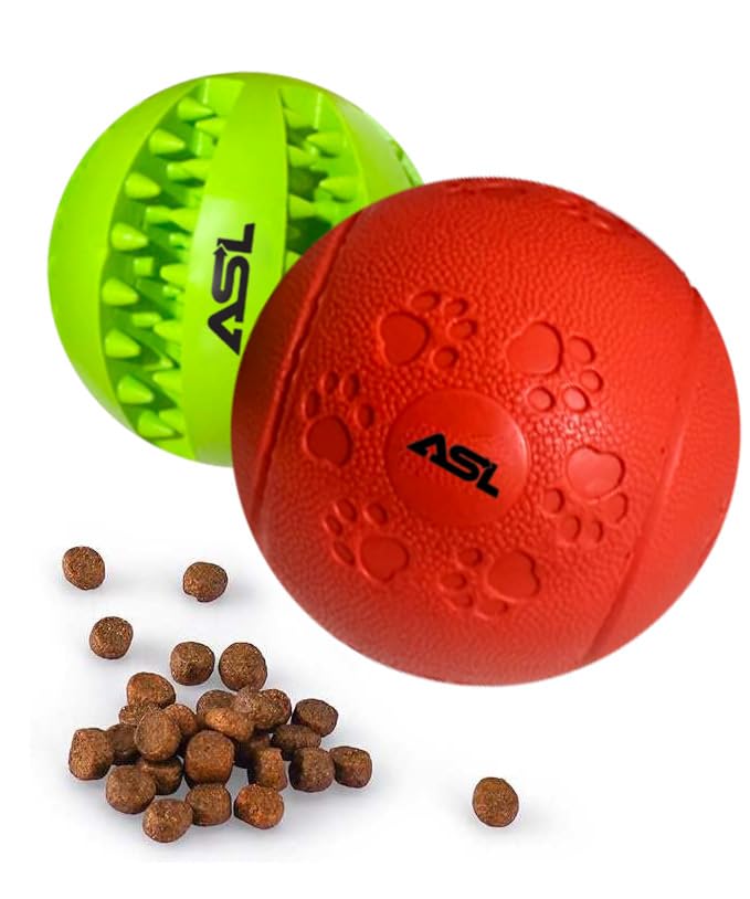 Pet Puzzle Toy 1 Pack (2 Balls) – Treat Dispensing, Chew & Interactive Dog Toys for Mental Stimulation, Slow Feeding, Dental Care, Teething Relief, Training, Boredom, and Enrichment Red & Green - BeesActive Australia