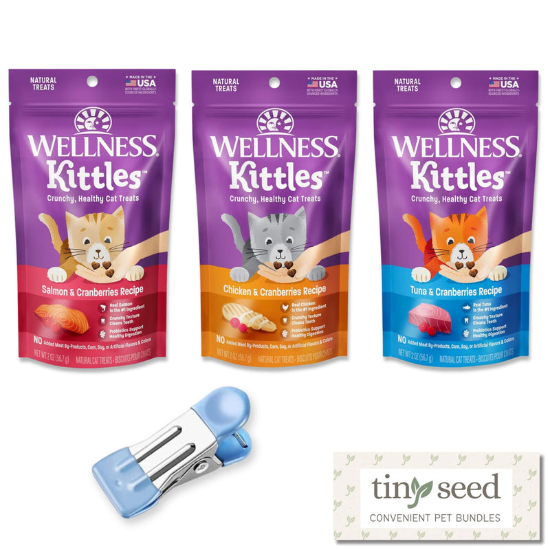 TINY SEED Kittles Cat Treats Variety 3-Pack Sampler. Crunchy Grain-Free Cat Treats. Chicken & Cranberries, Salmon & Cranberries, Tuna & Cranberries (2 oz Each). Includes Complimentary Bag Clip. - BeesActive Australia