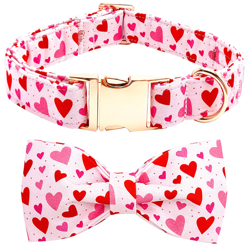 Valentine's Day Dog Collar with Bow Tie- Red Heart Dog Collar Cute Adjustable Pet Collar Pink Comfortable Dog Collar Metal Buckle Collar Cotton Holiday Puppy Collar Gift for Large Dogs Large (Pack of 1) A: Heart - BeesActive Australia