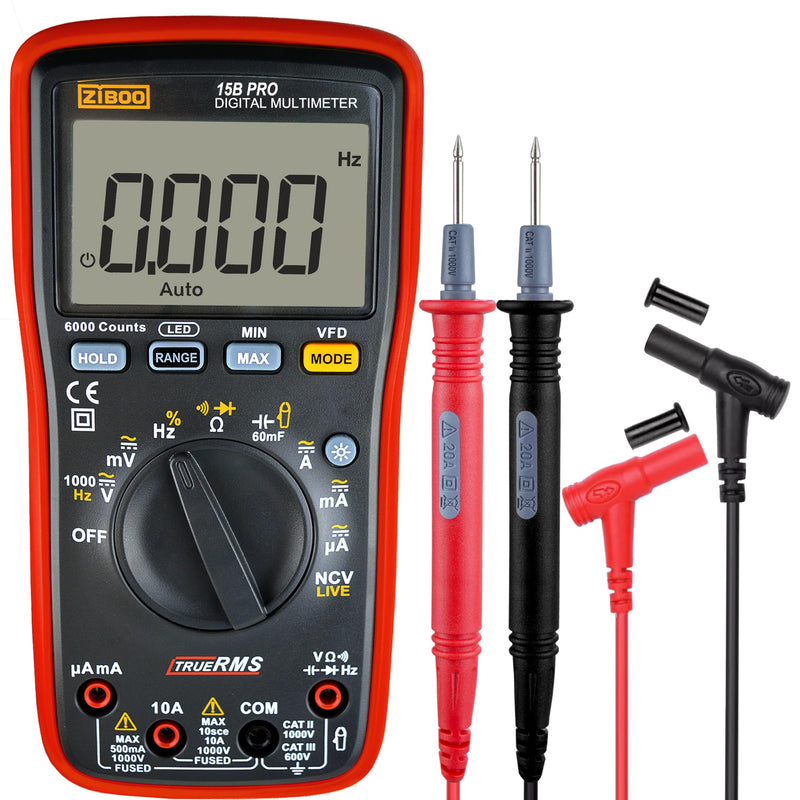 ZIBOO 15B PRO True RMS Digital Multimeter,for Electrical Applications, Measures AC/DC Voltage and Current Measurements up to 1000V and 10A,Compatible with FLUKE(Optional AC Pliers) - BeesActive Australia