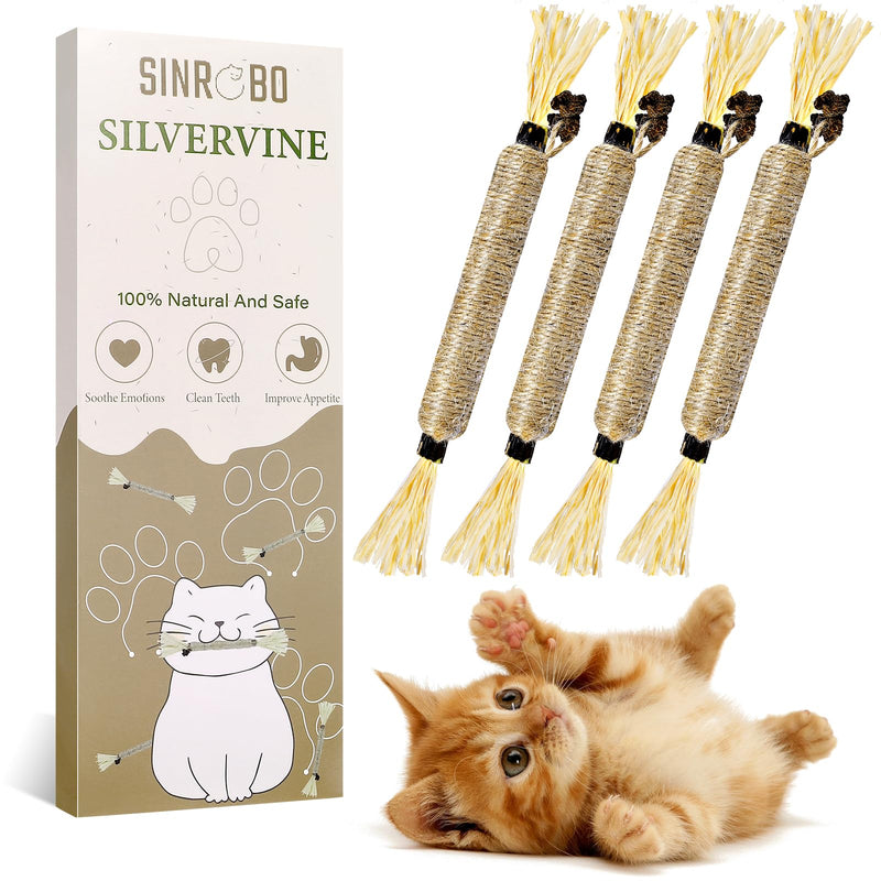 4 Pack Silvervine Sticks for Cats - Cat Chew Toy for Teeth Cleaning, Edible Matatabi Kitty Chew Sticks, Catnip Cat Toys for Indoor Cats (4 Sticks) 4 Sticks Grey - BeesActive Australia