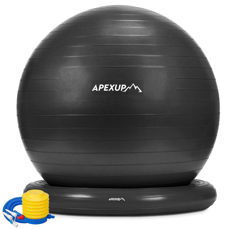 APEXUP Yoga Ball Chair, Exercise Ball Chair with Base for Office, Anti Slip Stability Ball Fitness Ball Seat, Home Gym Workout Ball, Balance Ball with Pump (Black, L) L (23"-26"/65cm) Black
