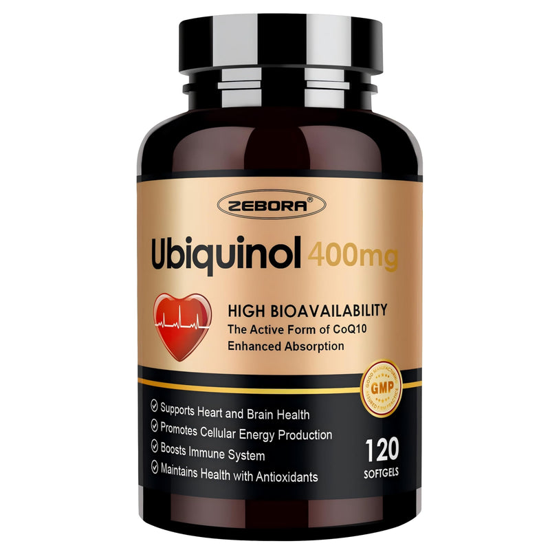 ZEBORA Ubiquinol CoQ10 400mg Softgels, 120 Servings | 4-in-1 Powerful Antioxidant, Heart and Vascular Health, Essential for Energy Production, Max Absorption Active Form of CoQ10 120 Count (Pack of 1)