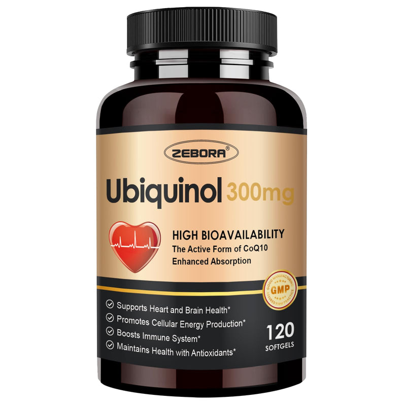 ZEBORA Ubiquinol CoQ10 300mg Softgels, 120 Servings | 4-in-1 Powerful Antioxidant, Heart and Vascular Health, Essential for Energy Production, Max Absorption Active Form of CoQ10 120 Count (Pack of 1)