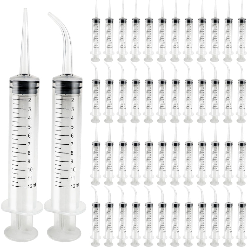 100 Pcs 12ml Plastic Syringes with Curved Tip and Straight Tip Disposable Irrigation Syringe with Measurement Dispensing Syringe Tools for Oral Care Animal Feeding - BeesActive Australia