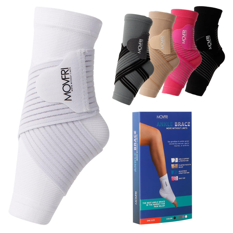 Ankle Brace for Men and Women – Adjustable Compression Support Sleeve with Adjustable Strap, Ankle Support for Sprained Ankle, Plantar Fasciitis, Achilles Tendonitis, Ideal for Sports, One Size White - BeesActive Australia