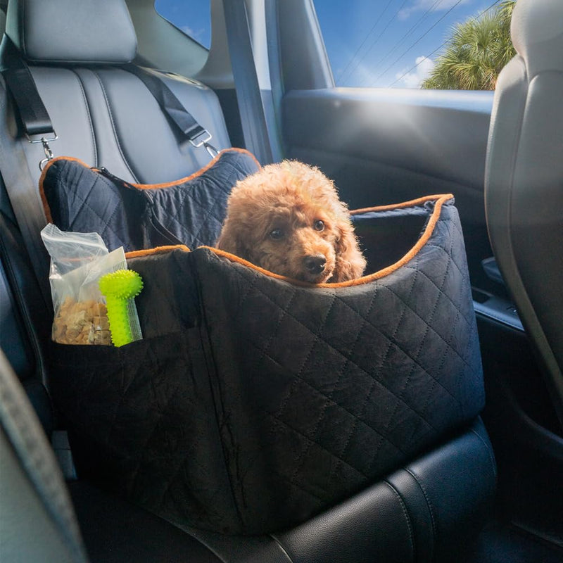 Slideep Dog Car Seat, Small Medium Dogs Cats Pets Car Travel Bed with Storage Pockets and Safety Belts, Memory Foam Puppy Dog Booster Seat with Thick Cushion for Dogs Under 35lbs- Black - BeesActive Australia
