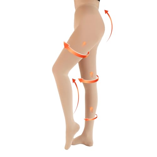 Medical Compression Tights, 20-30 mmHg Closed Toe Compression Pantyhose Beige Small