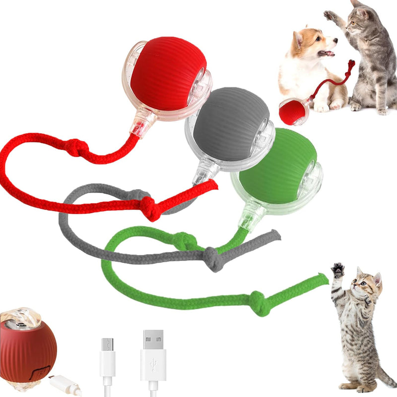 3PC Interactive Dog Toys,Interactive Dog Ball Electric Dog Ball Toy Rollie Pet Cat Toy Interactive Rolling Ball Cat Toy 360° Automatic Rolling Toy Ball for Dog/Cat (Red+Green+Grey) 3pc red,green,gray - BeesActive Australia