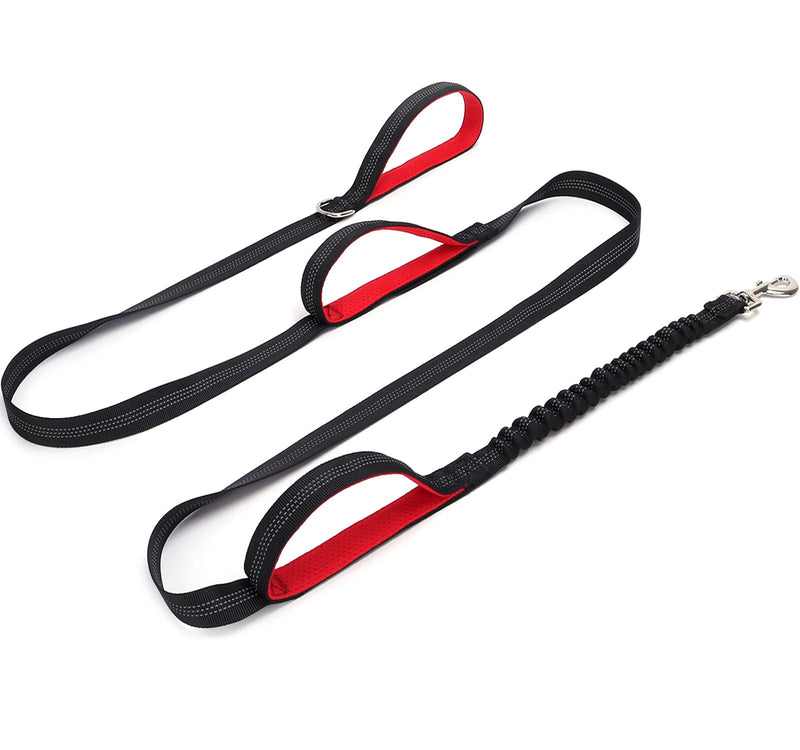 BTINESFUL Dog Leash 8ft with 3 Handles, Traffic Padded Triple Handle Leash, Shork Absobing Bungee Dog Leash, Reflective Three Handles Dog Leash for Control Safety Training Large Medium Dogs (Black) 1 in x 8 ft Black - BeesActive Australia
