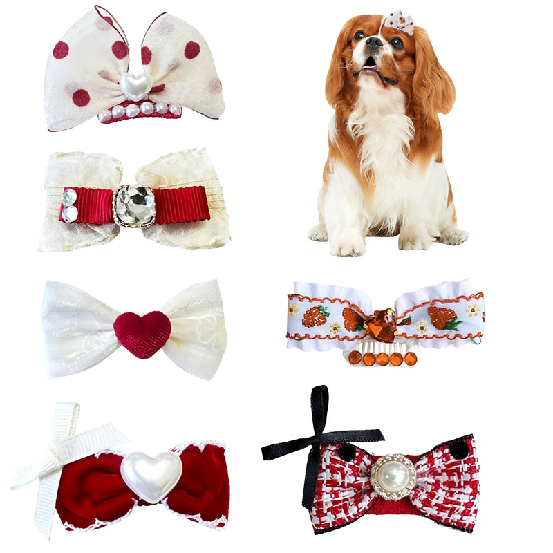 6Pcs Dog Hair Clips, Handmade Small Pet Hair Bows, Cute Cat Hair Grooming Accessories, Metal Snap Hair Clips for All Kinds of Long-haired Pets（Red） - BeesActive Australia