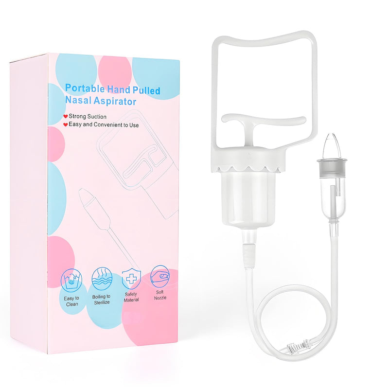 Baby Nasal Aspirator, Powerful Hand Pump Baby Nose Sucker, Nasal Aspirator for Baby with Soft Silicone Nose Tip for Fast and Effective Relief of Nasal Congestion in Infant. White