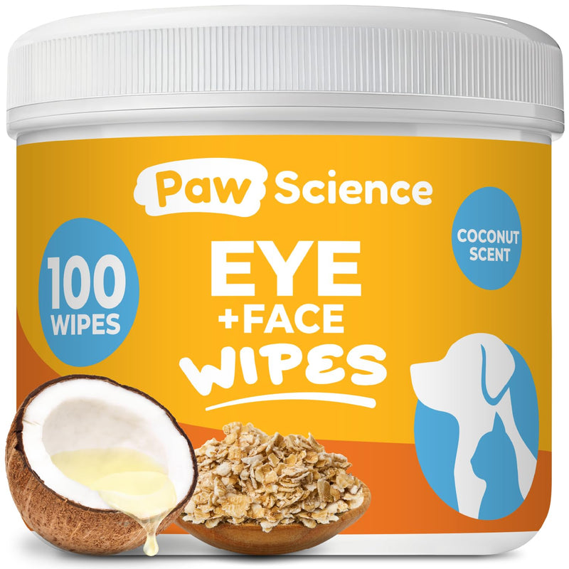 Dog Eye Wipes (100 Count) Hypoallergenic Eye & Face Wipes for Dogs & Cats - Pet Tear Stain Remover & Cleaner - Cleans & Removes Discharge, Crust, & Gunk (Coconut) Coconut
