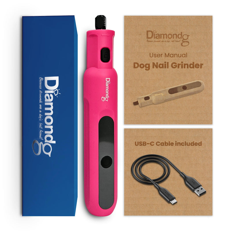 Diamondg Cordless Micro Dog Nail Grinder with Quiet Sound & LED Tip for Large & Small Dogs, 4hrs. Runtime - Electric Dog Nail Trimmer, Heavy Duty Rotary Tool Alternative to Toenail Clippers & Filers Micro - Pink