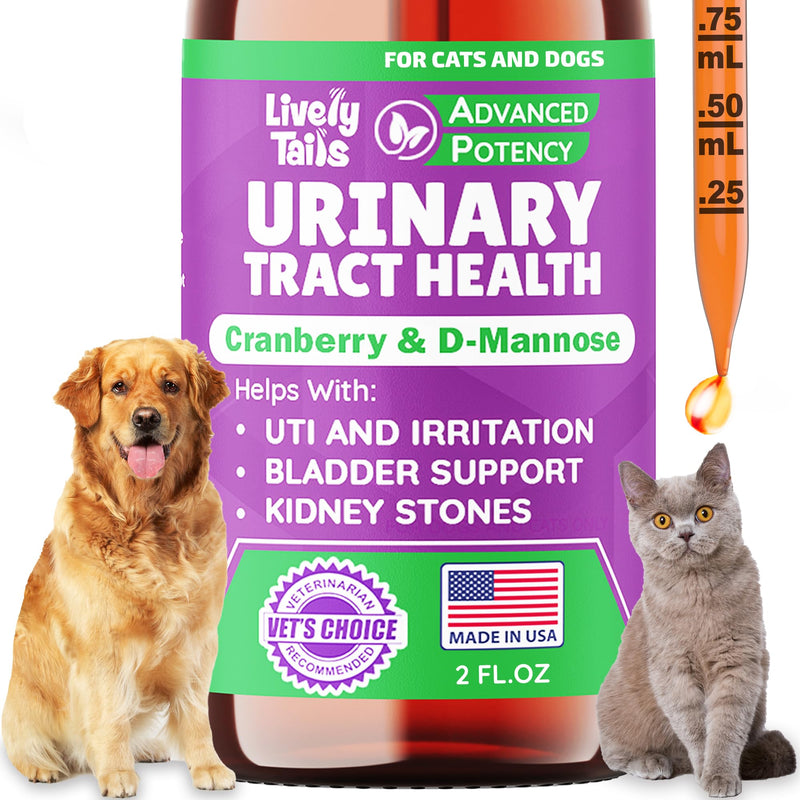 Natural Dog & Cat UTI Treatment with Cranberry & D-Mannose, Bladder, Kidney, Incontinence Support, Healthy Urinary Tract for Dogs, Best Cat Urinary Tract Infection Treatment, Easy-to-Use Drops, 2 oz 2 FL OZ