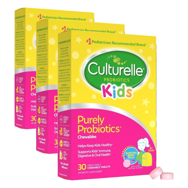 Culturelle Kids Chewable Daily Probiotic for Kids,Ages 3+,#1 Pediatrician-Recommended Brand,Natural Berry Flavored Daily Probiotics for Digestive Health,Oral Care & Immune Support,30 Count (Pack of 3) 30 Count (Pack of 3)