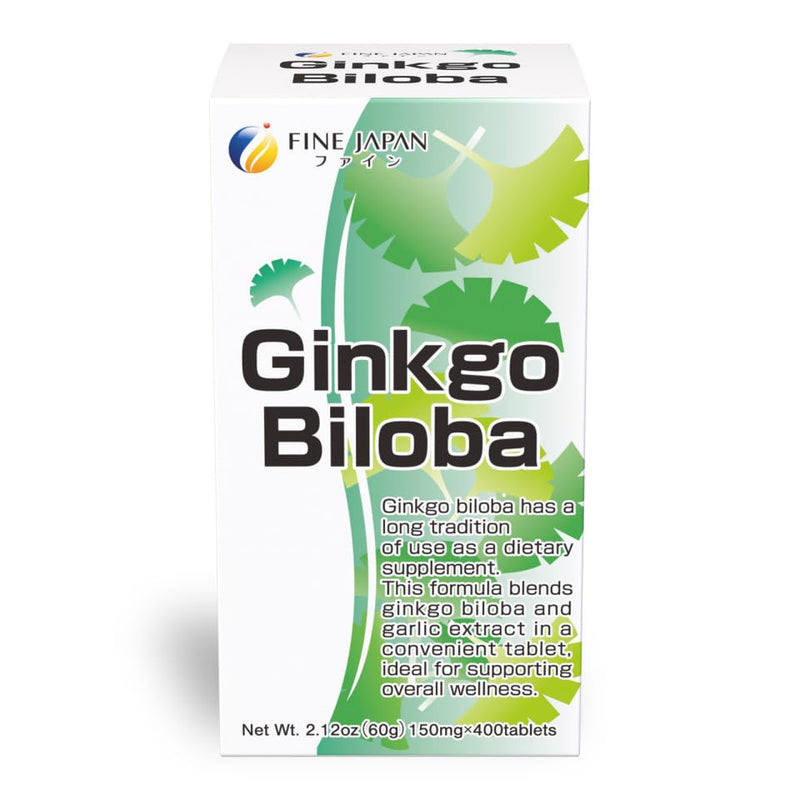FINE JAPAN Ginkgo Biloba Leaf Extract Tablets, 400 Tablets, with Garlic Extract and B Vitamins for Daily Vitality Support 60g(150mg×400tablets) 400 Count (Pack of 1)