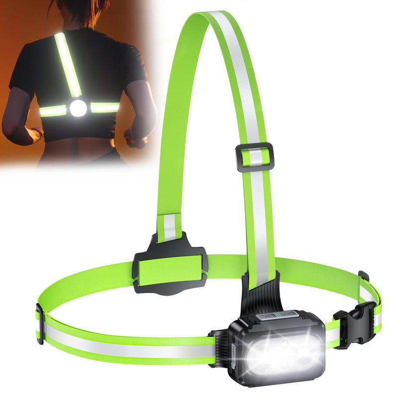 Running Lights for Runners with Reflective Straps, 500 LM 7 Modes & 45° Adjustable Running Light, IPX4 Waterproof Reflective Vest Safety Light for Night Walking Hiking Cycling, 3.5-20h Use Time 31.5 - 51.18"chest size