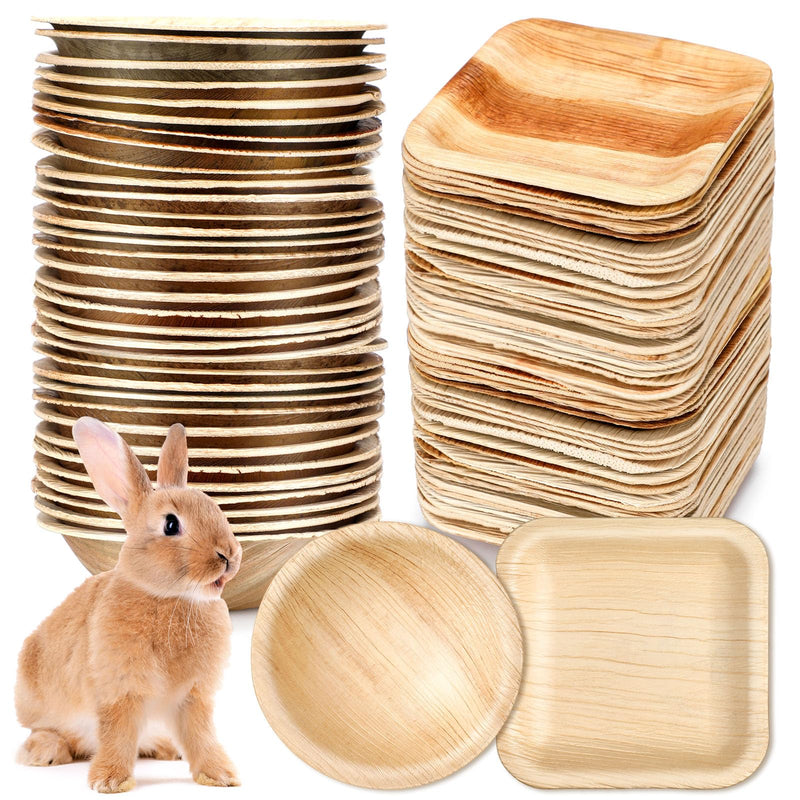 50 Pcs Palm Leaf Disposable Plates Bowls Set for Bunny 4", Sturdy Bamboo Party Bowls Decorative Compostable Tableware for Birthday Outdoor BBQ Picnic Wedding - BeesActive Australia