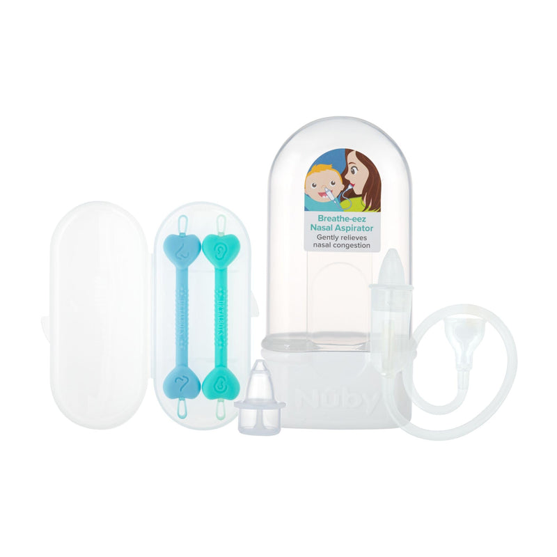Dr. Talbot's Baby Nose and Ear Care Set - Breathe-EEZ Nasal Aspirator and Nose and Ear Cleaner Tools for Babies - Baby Registry Essentials Breathe-EEZ Aspirator + Ear & Nose Cleaner Set Blue and Aqua