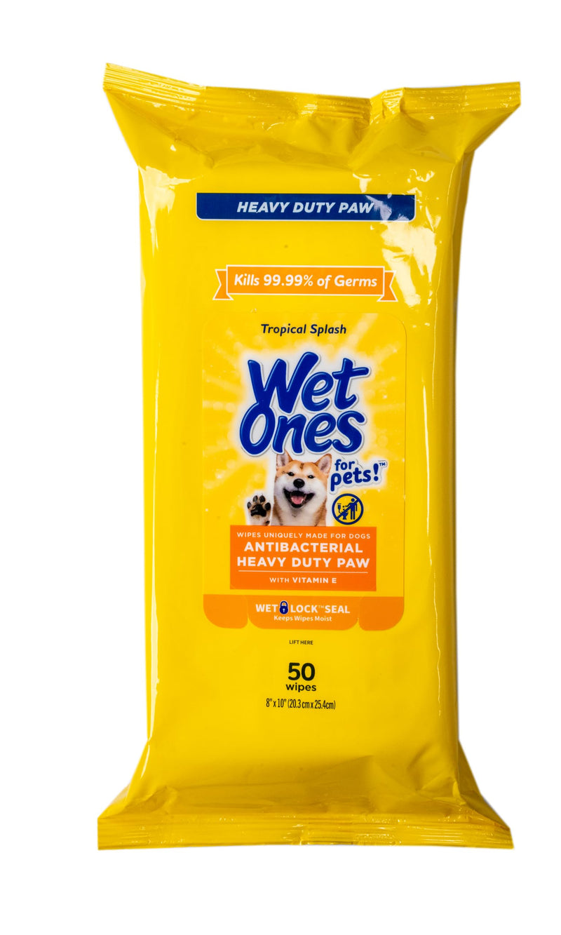 Wet Ones for Pets Antibacterial Heavy Duty Paw Wipes, 50ct, Tropical Splash Scent | Thick Dog Cleaning Wipes, Durable Disposable Dog Wipes for Paws, Scented Dog Wipes 50 Count (Pack of 1) - BeesActive Australia