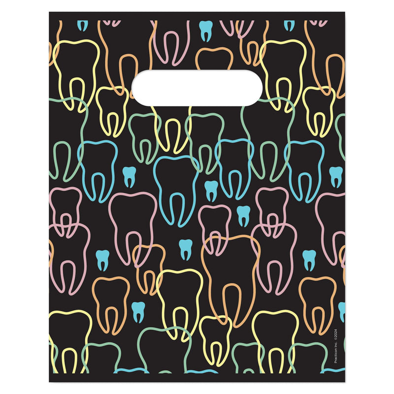 Practicon Neon Teeth 8" x 10" Dental Patient Bag, Dental Hygiene Patient Care Care Bag, Dentist Office Plastic Bags, 100 Pack 8" x 10"