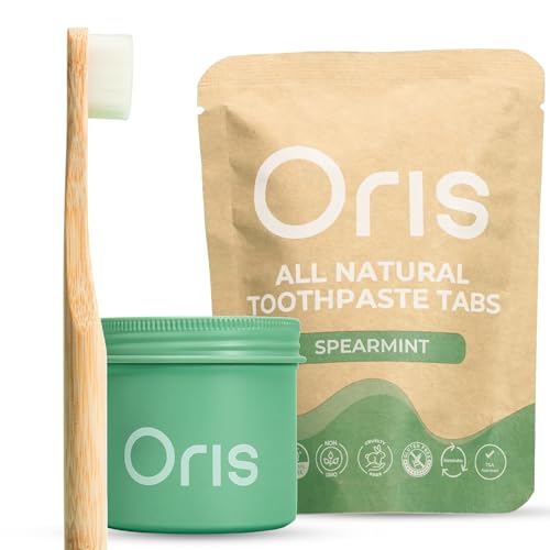 Oris Starter Bundle – 1 Month Supply: Natural Toothpaste Tablets | Fluoride-Free, Travel-Friendly, Kid-Safe with Enamel-Strengthening Nanohydroxyapatite (62 Count (Pack of 1), Spearmint) 62 Count (Pack of 1)