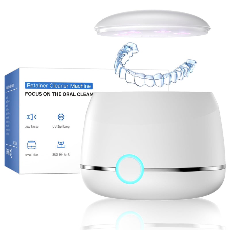 Ultrasonic Retainer Cleaner, 45kHz Denture Cleaner Machine, 5min and 10min Modes with Rechargable Top Cover, 200ml Dental Cleaning Pod, MouthGuard Cleaner for Aligner NightGuard Jewelry(White) White - BeesActive Australia