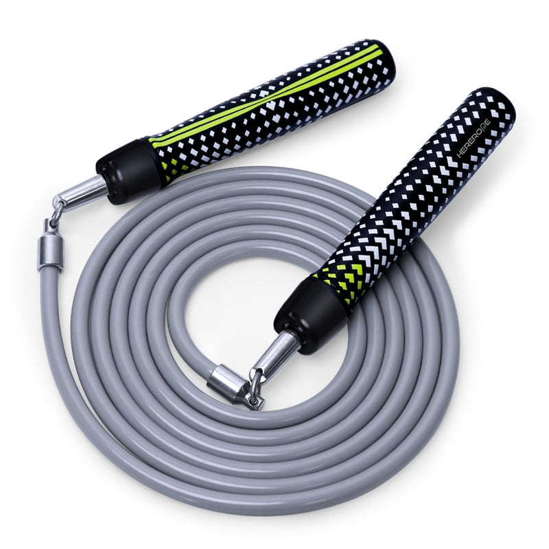 Hererope Weighted Jump Ropes for Men & Women, 1/2 LB Jump Rope Weighted With Ball-bearing, No-Slip Grip, Durable Steel Cable, Heavy Jump Rope Designed for Fitness, High-Intensity Strength Workouts, crossfit Grey Medium - 8'4 (User Height 5'4.5" - 5'7")