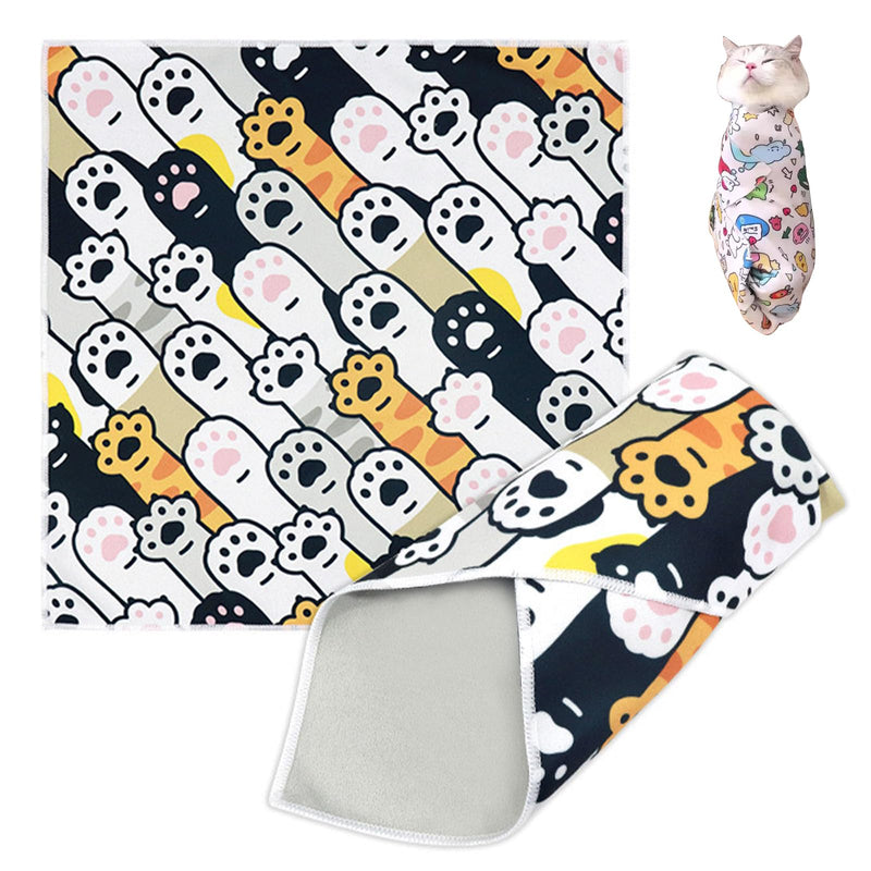 Cat Grooming Wrap, Cat Wrap Self-Adherent, Anti-Scratch Anti-Bite, Anti-Escape Grooming Bag for Cats Nail Clipping, Ear Cleaning, and Teeth Brushing (19.7 × 19.7" Paw Prints) 19.7 × 19.7" Paw Prints - BeesActive Australia
