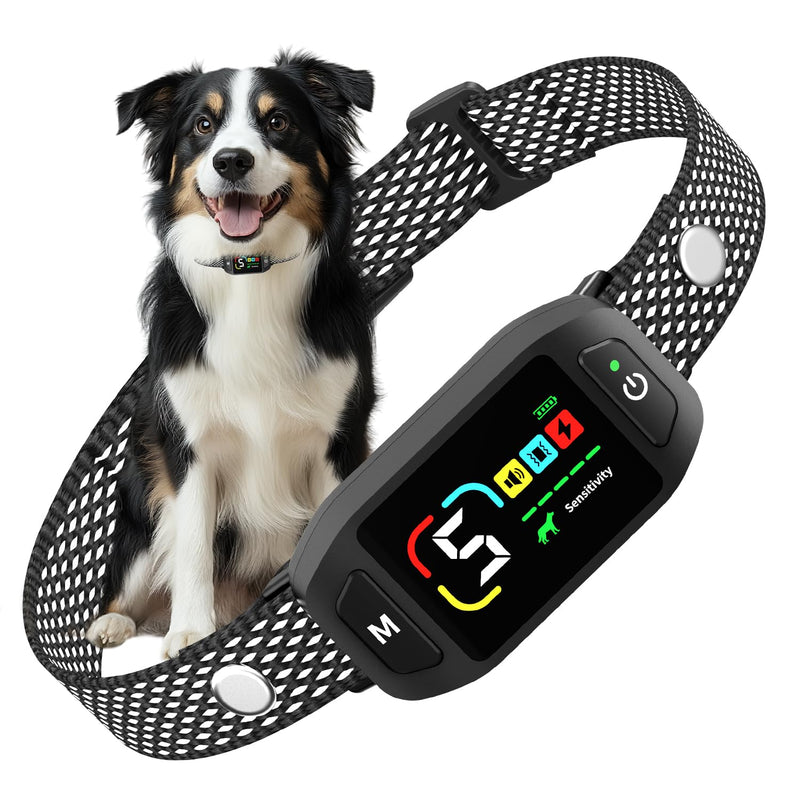 Bark Collar Rechargeable, Color LCD Screen Dog Bark Collar with 4 Modes and 5 Level Sensitivity, IP67 Waterproof Barking Collar for Large Medium Small Dogs, Deep Black - BeesActive Australia