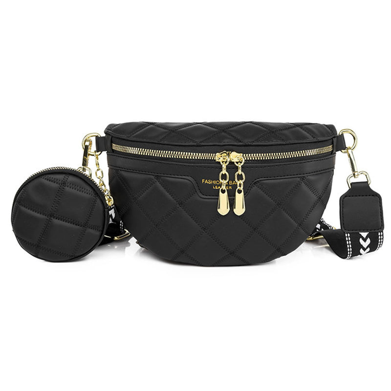 Ausion Leather Fanny Pack for Women Fashionable Belt Bag Waterproof Bip Bum Bags for Running Hiking Fits All Phones Lingge Black - BeesActive Australia