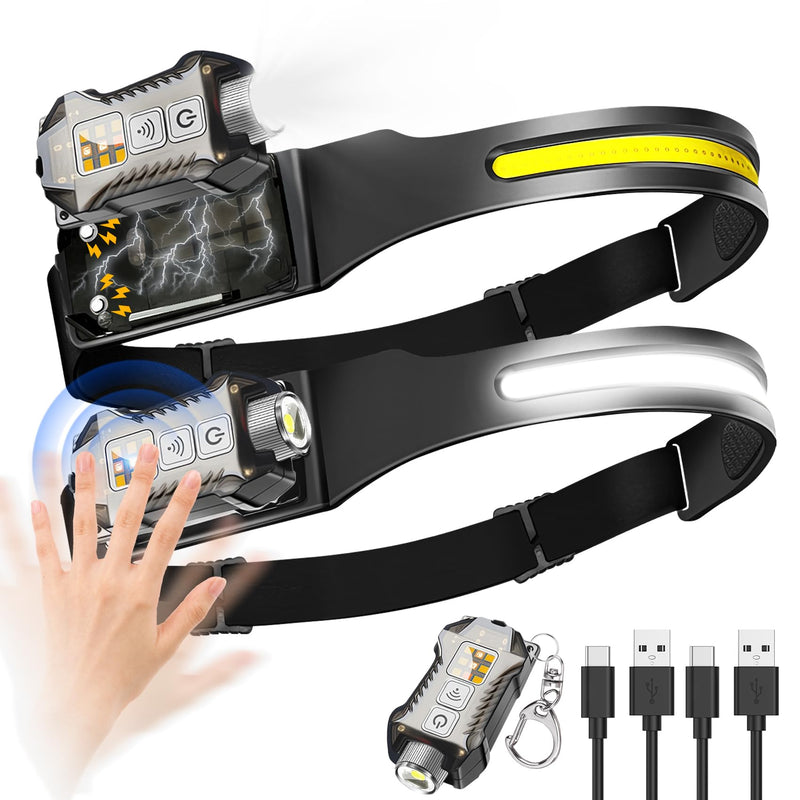 Headlamp Rechargeable 2PCS, 230° Wide Beam Detachable Headlamp Flashlight, LED Headlight Motion Sensor, 9 Mode for Outdoor Camping Fishing Running Hiking