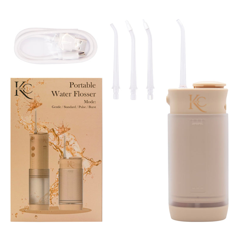 Portable Dental Water Flosser for Teeth, Gums, Braces, Travel-Friendly Oral Irrigator, Dentist Approved -95-Day Charge (Beige) Beige