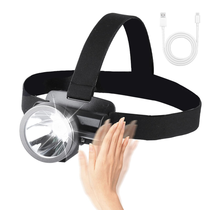 Led Rechargeable Headlamp,Lightweight Mini Bright USB C Light for Forehead,Waterproof Motion Sensor Headlight,Battery Power Flashlight Headlamps for Helmet Mining Hiking(2400mAh)