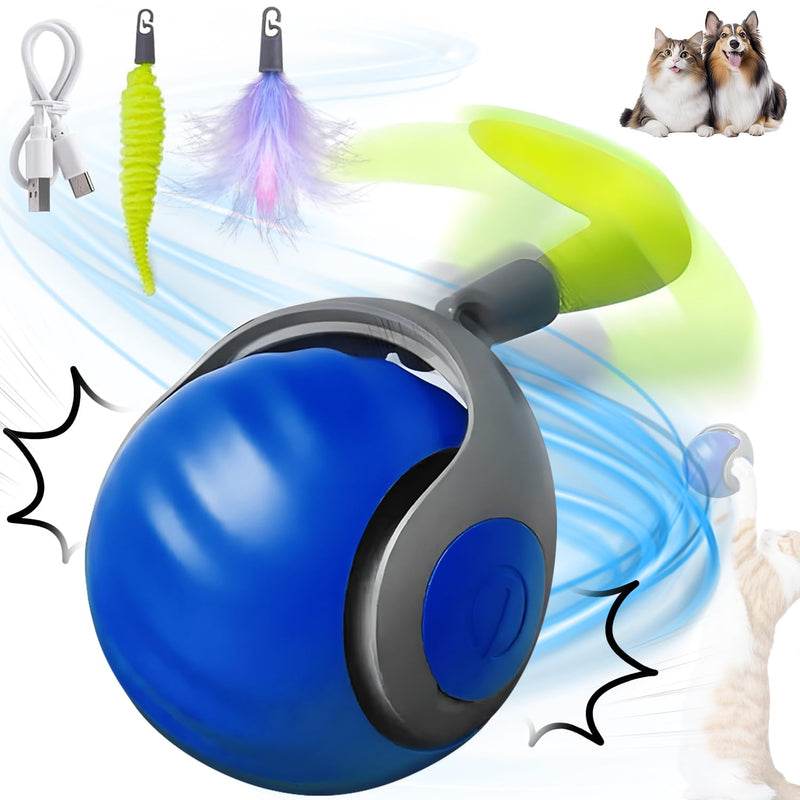 Speedy Tail 2.0,Speedy Tail Cat Toy,Smart Interactive Cat Toy Balls,Automatic Moving Balls for CatTouch Motion Rolling Cat Toy Ball,Self Rolling Smart Cat Toy Ball Interactive Cat Toys with Tail Blue - BeesActive Australia