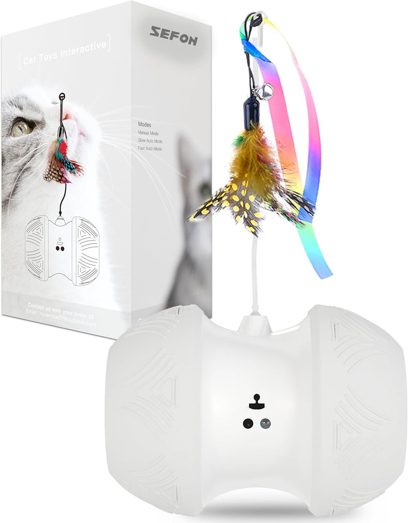Interactive Cat Toy for Indoor Cats, Automatic Kitten Toys with 4 Feathers, Electric Cat Toys with LED Lights, 360° Rotating, Cat Exercise Toy, USB Rechargeable Cat Toy for Indoor Cats, Grey - BeesActive Australia