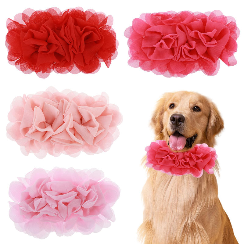 4 Pcs Dog Collar Flowers Attachement, Soft Chiffon Large Flowers Dog Collar Charms Removable Flower for Dog Collar Multi Color Dog Flower Collar Accessory for Female Dog - BeesActive Australia
