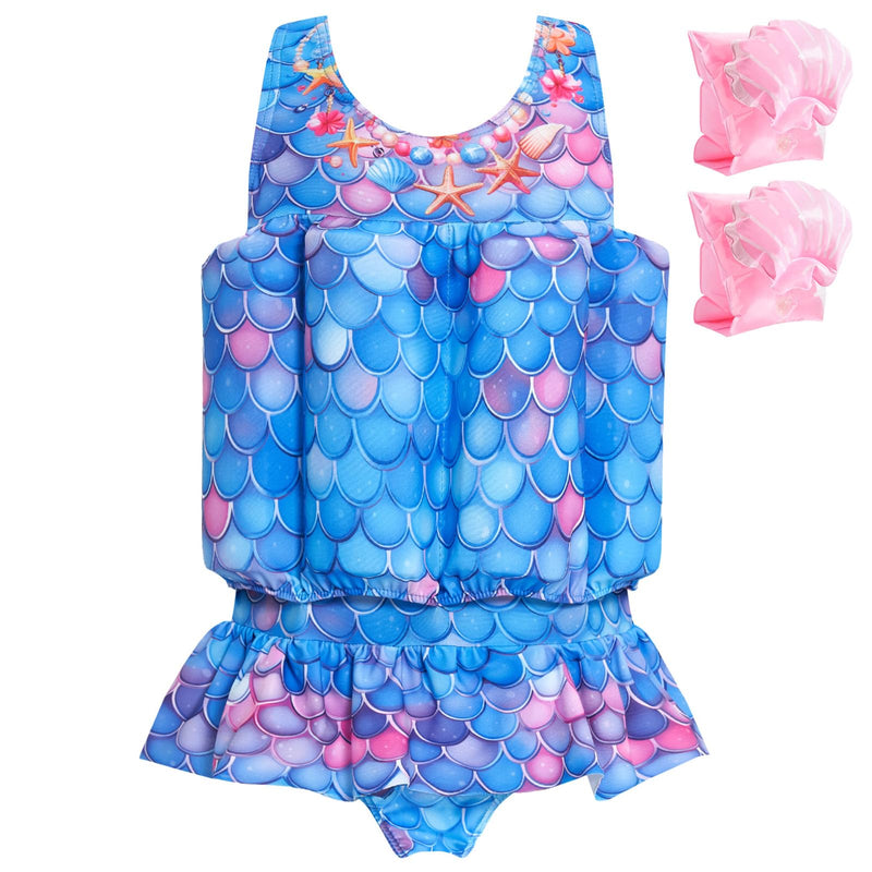 Baby Girls Swimsuit with Floatation Toddler One Piece Swimsuits Kids Swim Vest Swimwear Float Suit 4-5T Blue Purple - BeesActive Australia