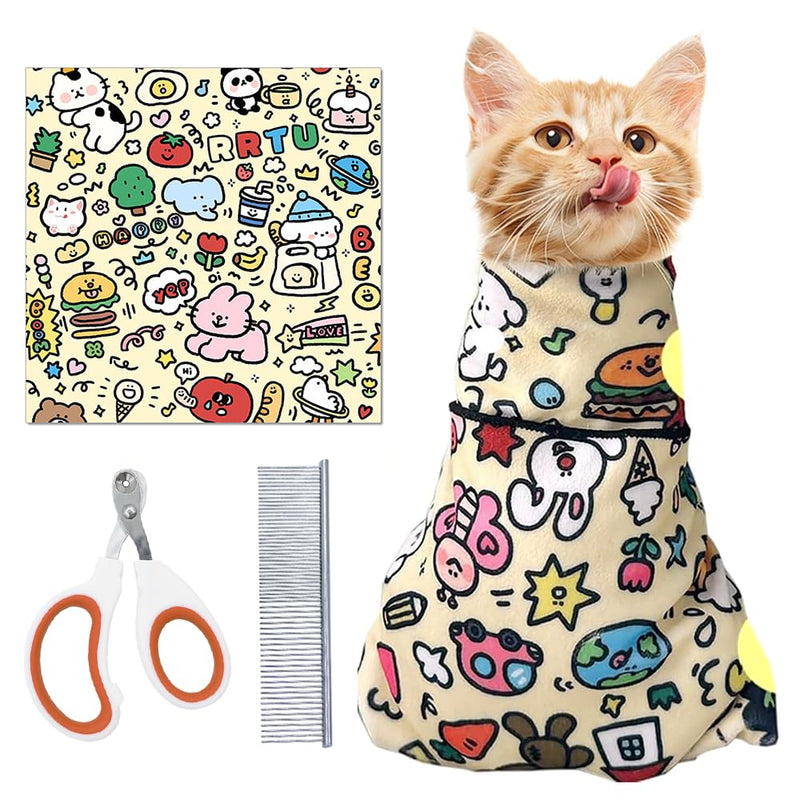 Cat Grooming Wrap with Pet Nail Clipper, Cat Wrap for Cutting Nails, Cat Restraint for Nail Clipping, Fabric Cat Burrito Wrap, Multifunctional Swaddle Wrap for Cat Grooming - BeesActive Australia