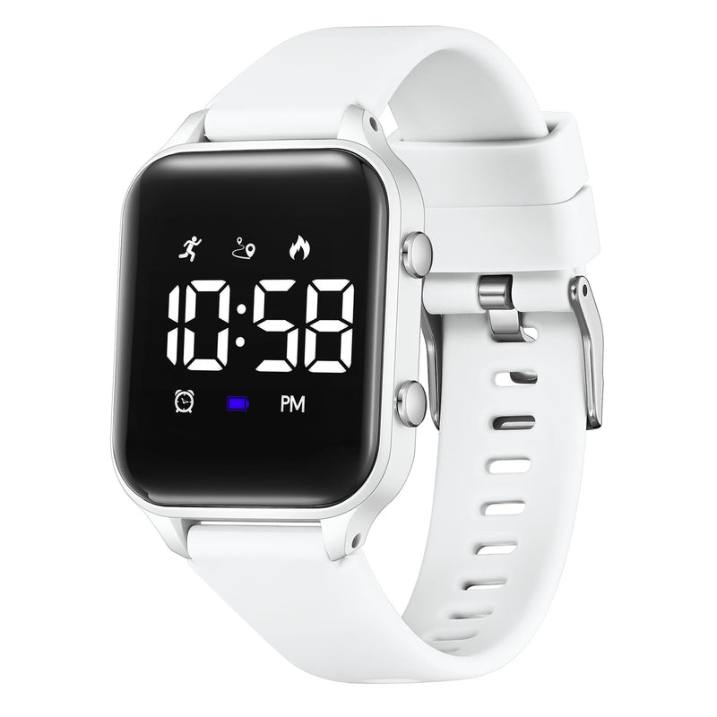 Kids Digital Watches for Boys Girls, Sports Watch with Fitness Tracker, Pedometer, Alarm Clocks, Stopwatch, No App Needed Waterproof Kids Watch, Gift for Teens Student Girls Boys Ages 5-14 L6615E-White