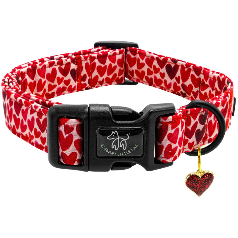 Elegant little tail Valentine's Day Dog Collar-Cute Red Heart Dog Collar for Medium Dogs, Female or Male Adjustable Cotton Pet Collar with Quick Release Buckle for Small Medium Large Dogs Medium (Pack of 1) - BeesActive Australia