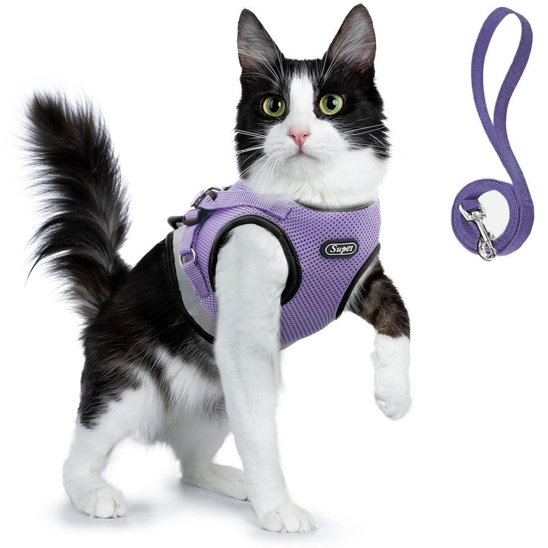 Supet Cat Harness and Leash Set for Walking and Small Dog Soft Mesh Harness Adjustable Vest with Reflective Strap Comfort Fit for Pet Kitten Puppy Rabbit S (Chest: 9.5" - 13.0") Purple - BeesActive Australia