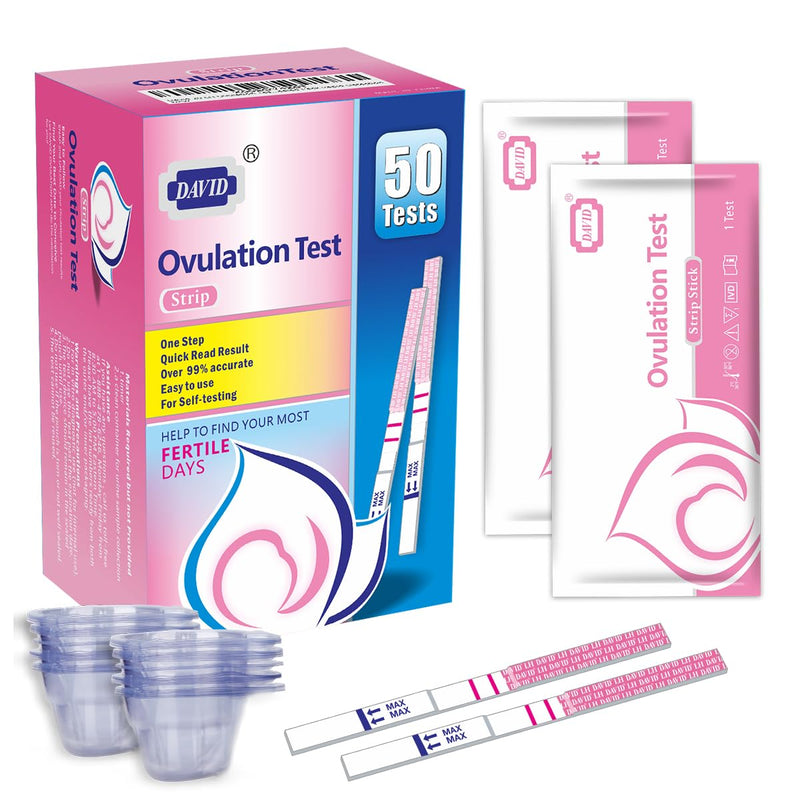 DAVID Ovulation Test Strips, 50 LH Ovulation Predictor Kit with 50 Urine Cups, Accurate Fast Result High Sensitivity Home Test Fertility Test for Women - BeesActive Australia