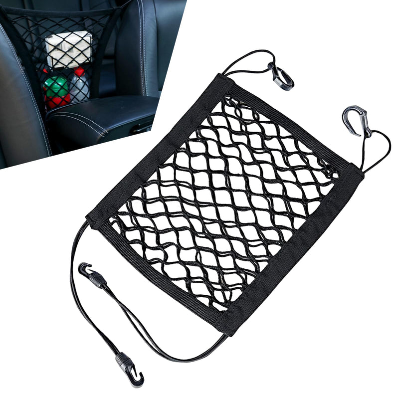 Pack-1 Car Pet Isolation Net Between Front Seats, 11.4" x 10.2" Double Layer Design Storage Net for Sundries Water Cups, Dog Anti-Collision Protection Barrier, Universal for Cars (Black) - BeesActive Australia