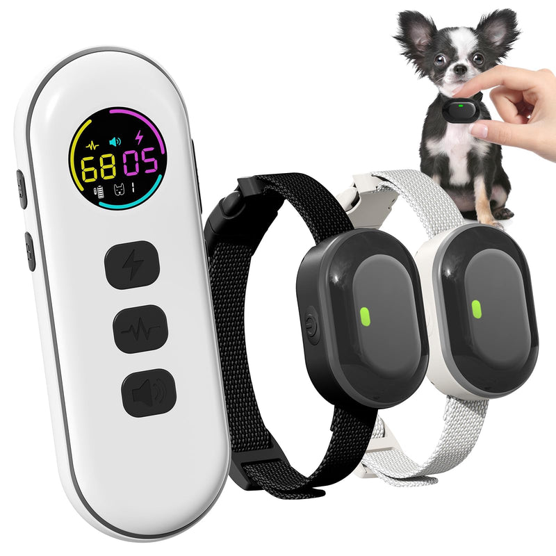 Ultra-Small Dog Shock Collar for 2 Dogs, Ultra-Light & Thin Dog Training Collar with 1300ft Remote, Tailoredfor Small Dogs 5-15lbs & Medium Dogs, 198-Level Control, Waterproof, Rechargeable(White) White - BeesActive Australia
