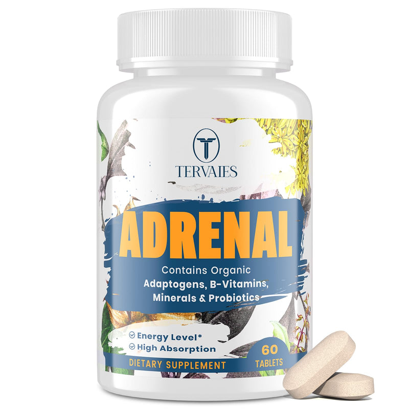 Adrenal Support Adaptogens Herbs Supplements - Cortisol Supplement with Rhodiola Rosea, Ashwagandha, Holy Basil and Eleuthero-Mood and Energy Support for Women & Men-Non-GMO, 60 Vegan Tablets 60 Count (Pack of 1)