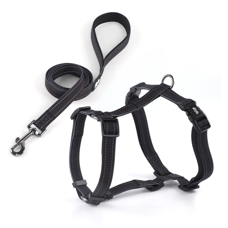 Dog Harness Leash Set, No Pull Adjustable Halter Cute Comfort Padded Handle for Medium Sized Large Small Dogs Walking Training Running with Reflective（Small,Black） Black - BeesActive Australia